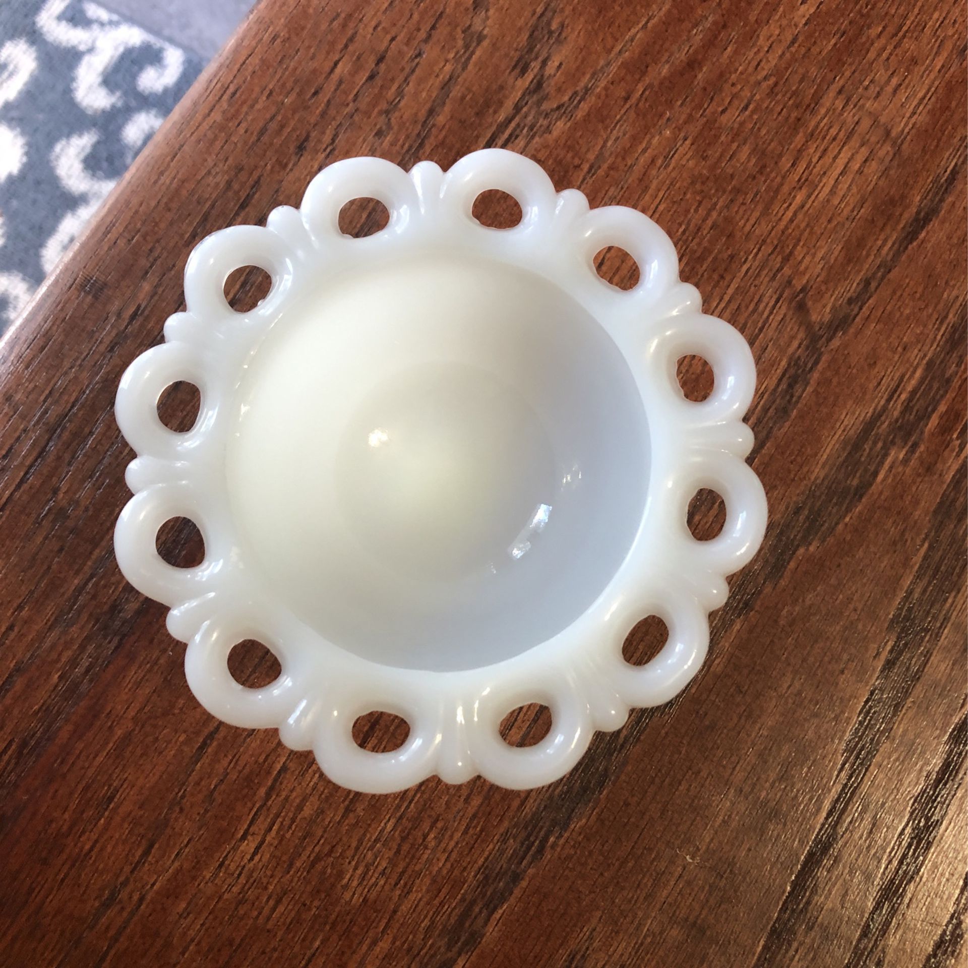Vintage White Milk Glass Lace Edge Pedestal Footed Candy Dish