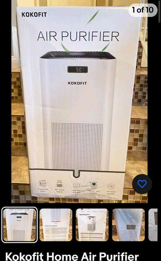 Kokofit Home Air Purifier CADR 320 & H13 True HEPA Filter Cover 720 White Brand New