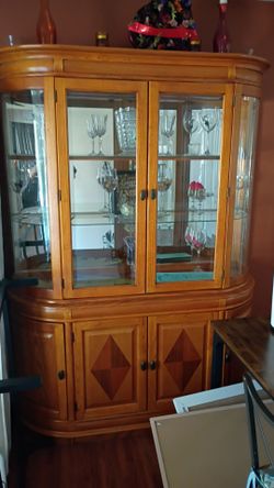 Wood China Cabinet with Glass Display