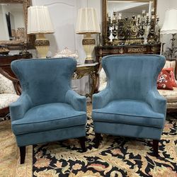 Pair of Beautiful Wingback Blue Velvet Accent Chairs🌷 $350 for a Pair