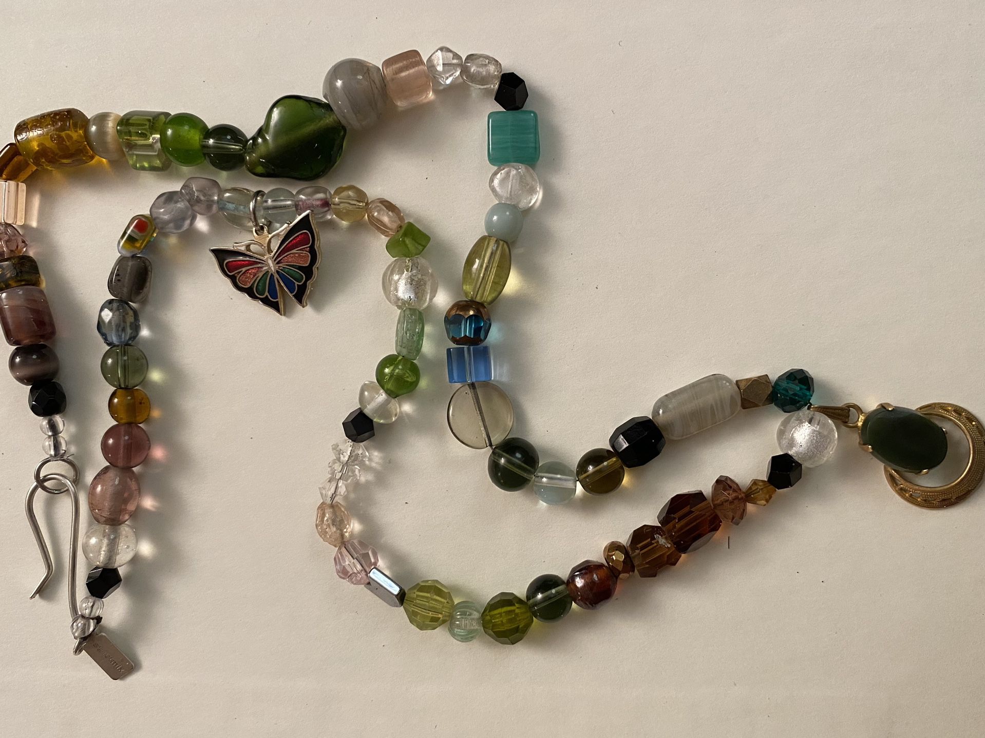 Beautiful Vintage Glass Beads / Cloisonné Enamel Butterfly Charm / Art Deco Pendant