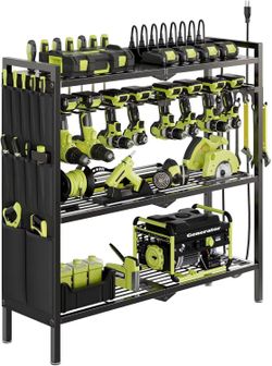 Large Power Tool Organizer Cart with Charging Station 8 Drill Holder (Black/RED/YELLOW)