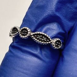 Dainty Vintage Sterling Silver Diamond Band Ring Size 7.5