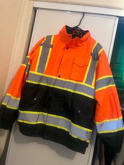 Orange Reflective Safety Waterproof Bomber Jacket with detachable hood