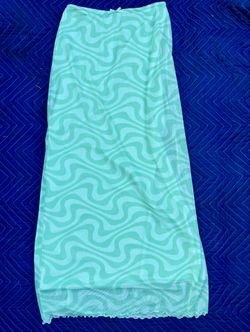 Exclusive Urban Outfitters Blue/Green Wave Printed Maxi Mesh Skirt Size S