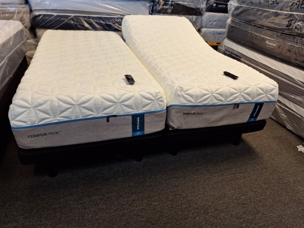 Split King Tempur-pedic Cloud Luxe Mattresses With Sealy Ease Adjustable Bases, Free Delivery And Set Up
