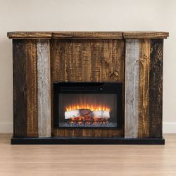 Multicolor Electric Fireplace 🔥A beautiful rustic fireplace featuring a unique multicolor wood finish and cozy electric flames.