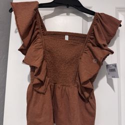 American Eagle Rust Smocked Flutter Sleeve Top – Size Small