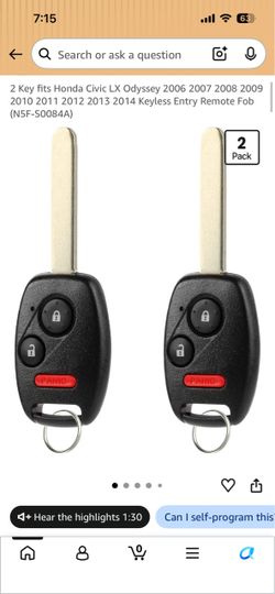 Set of 2 keys for Honda