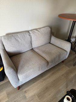 Gray Fabric Loveseat with Wood Legs