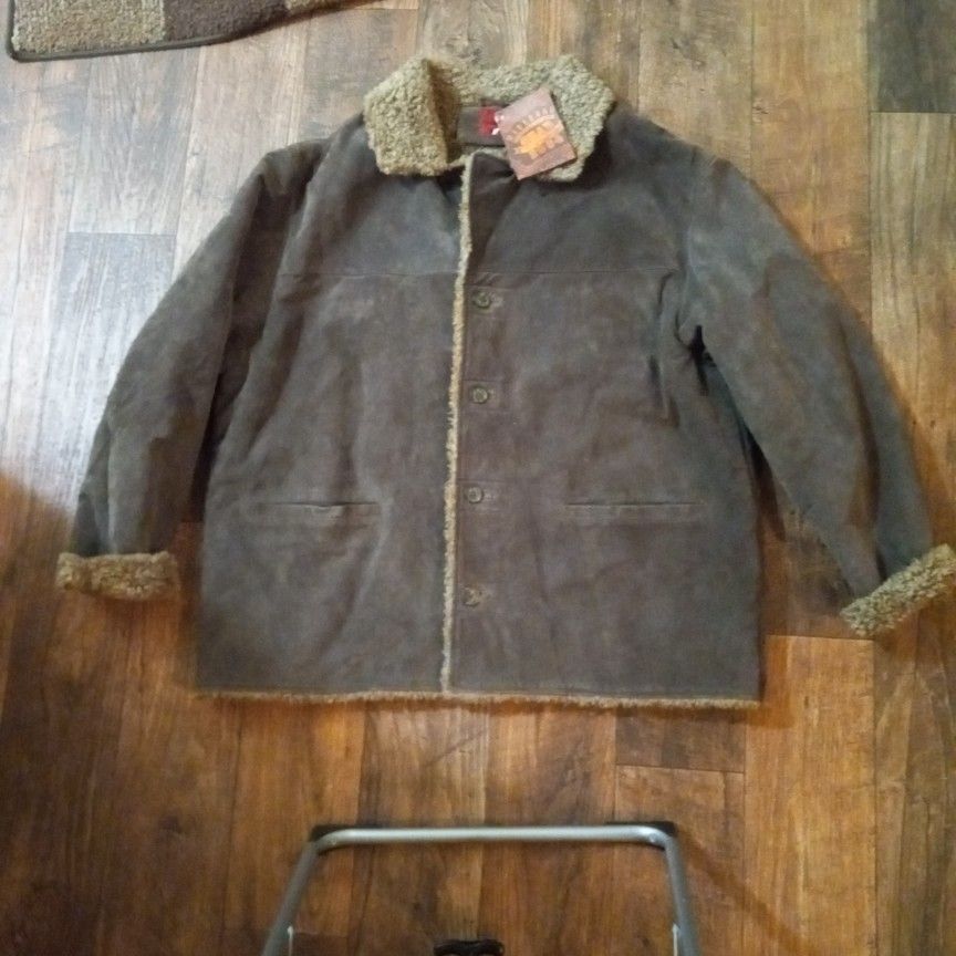 Marlboro Leather Suade XL Sherpa Lined Coat Jacket