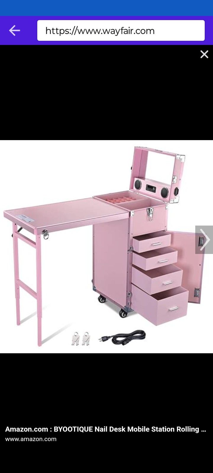 Brand New Pink Rolling Makeup Case With Bluetooth, Storage, And Table Worth 429 For For 260