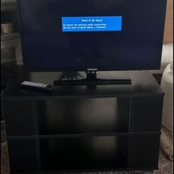 Samsung 26 inch LED with remote, series 4000, see pich tires for model and connections on back, Cabinet on wheels - locking wheels- with shelves in mi