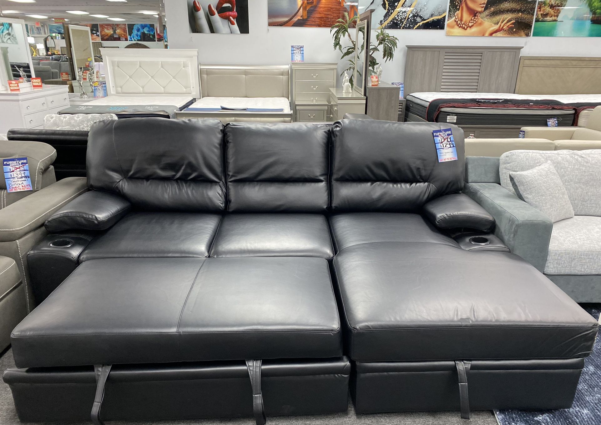 Black Sleeper Sofa  On Sale Now $999/ Sofá Cama Negro A La Venta Por $999