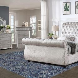VELOUR SLEIGH BED SET