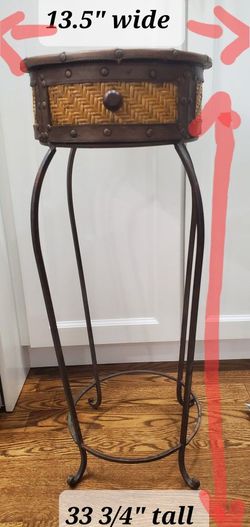 Vintage Leather Woven Round Side Table 33"