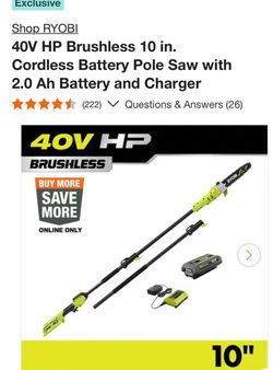 Ryobi 40V HP Brushless 10 in. Cordless Battery Pole Saw with 2.0 Ah Battery and Charger