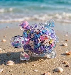 Handmade Resin Turtle — Multicolor Star Confetti, Glow in the Dark, 1.5 in
