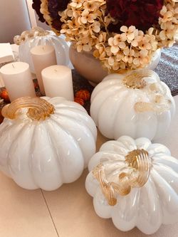 Set of 4 ZGallerie White Glass Pumpkin Decorations