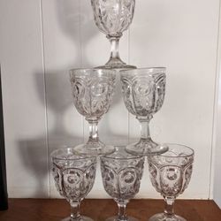 EAPG FLINT GLASS GOBLET, BULL'S EYE WITH FLEURS DE LYS Pattern, Union Glass 