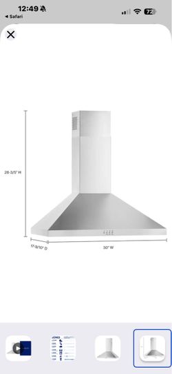 NEW 30” WHIRLPOOL CHIMNEY RANGE HOOD WITH A 3 YEAR EXTENDED WARRANTY FULLY TRANSFERABLE 10/9/26