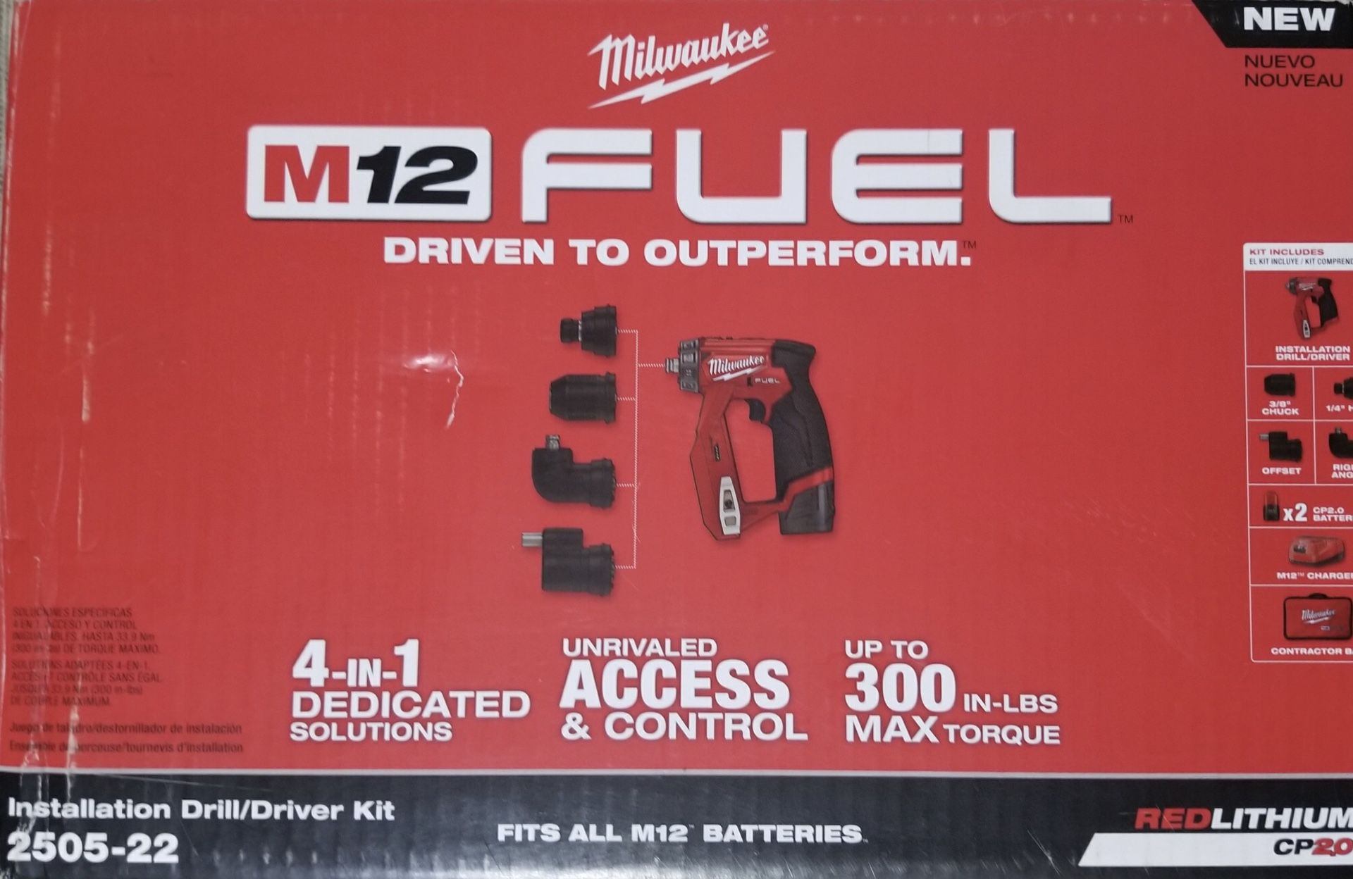 Milwaukee M12 FUEL 4-in-1 Installation 3/8 in. Drill Driver Kit W/ 4-Tool Heads.