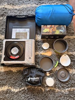 Complete Camping Starter Set – Stove, Sleeping Bag, Mattress & Cookware – NEW/Unused