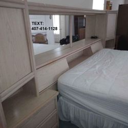 15'WX6'H- Kingsize Bedroom Set, Headboard Storage & Mirrored Dresser, Mattress Spring Frame


