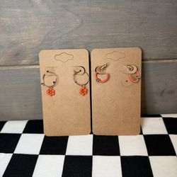 Set Of Two Orange Hoop Earrings