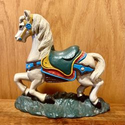 VINTAGE Martha’s Vineyard Cast Iron Carousel Horse Heavy Door Stop Bookend