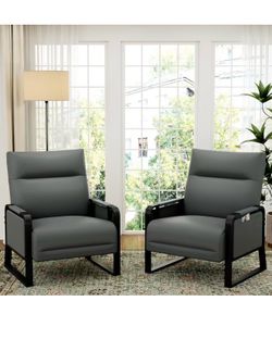 Faux Leather Accent Chairs with Side Table, Modern Upholstered ArmChairs with Metal Leg Leisure Chair for Living Room Bed Room(Gray, 1 Chair)$80