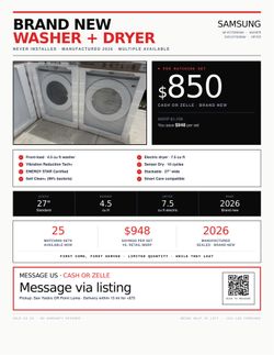 Brand‐New Samsung Washer + Dryer Pair — $850 (Multiple Available)