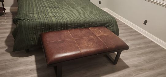 William Sonoma Leather Bench, Metal Frame