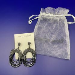Marlyn Schiff Hematite Pavé Crystal Statement Drop Earrings Gunmetal Beaded Hoop