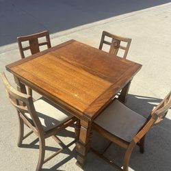 Antique Solid Wood Extendable Dining Table with 4 Carved Chairs