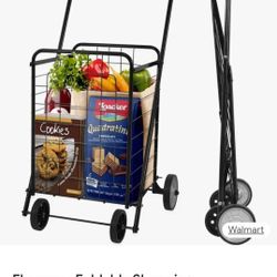 Folding Shopping Cart: 90 lb Load Capacity, 2,400 cu in, Powder Coated, Steel, 17 in Overall Lg, Std (used missing front two wheels but usable )