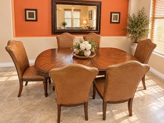 Leather dining set with 6 chairs