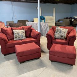 Nice Red Sofa Set with Ottomans (delivery available, read details)  
