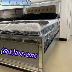 Queen Bed Frame With Mirror New Glass Q 