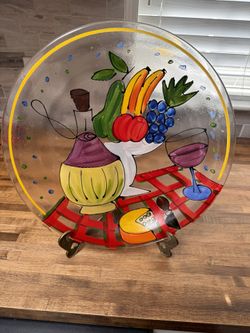 Vintage Hand painted Glass Platter 
