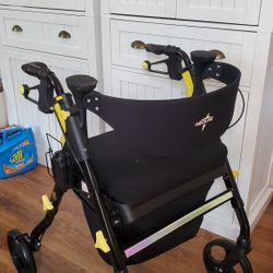 Medline Premium Empower Folding Mobility Rollator Walker with Memory Foam Seat, Black, 300 lb. Weight Capacity, 8” Wheels, Cupholder,Rolling Walker fo