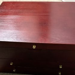 GENRICE Wooden Silverware Chest without Silverware Three-layer, Silverware Box Storage