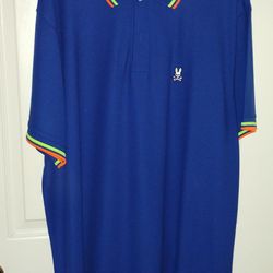 Psycho Bunny Blue Lincoln Neon Tipped Polo Shirt Men's Size XXL.