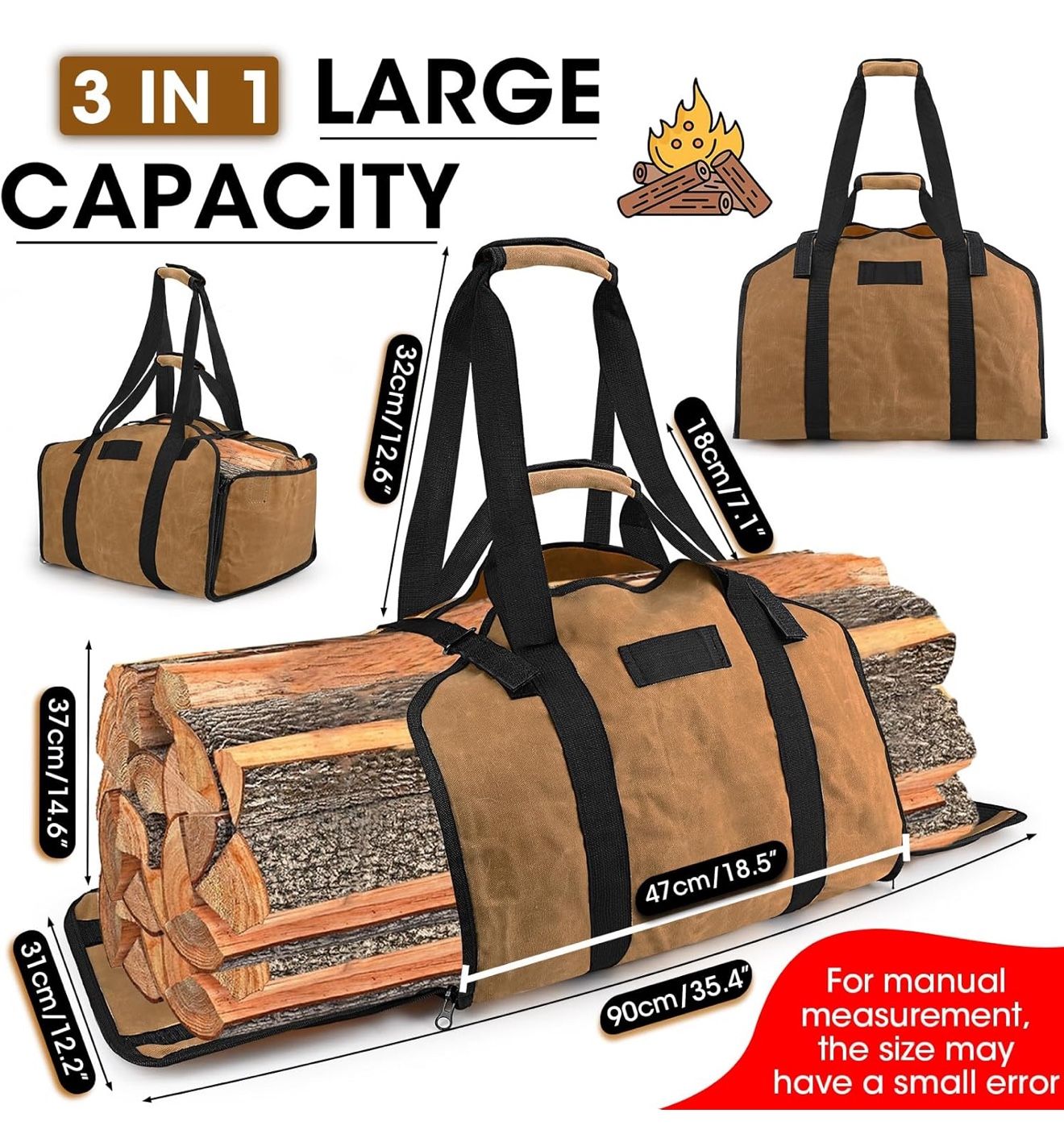 Waxed Canvas Firewood Carrier Tote