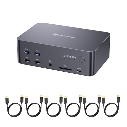 Desktop only 8K@60Hz Docking Station for 2 PCs amp 3 Monitor with KVM Switch, 6 DP Cables Included, DisplayPort 2.0, 1G Ethernet for 2 PCs, USB 3.0, 4