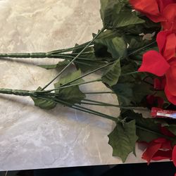 Red Poinsettias Artificial Two Bushes