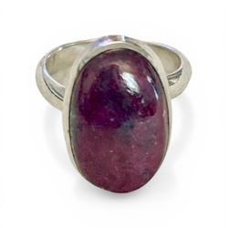 Sterling silver oval ring with ruby