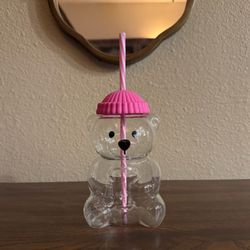 strawberry pink bear glass cup