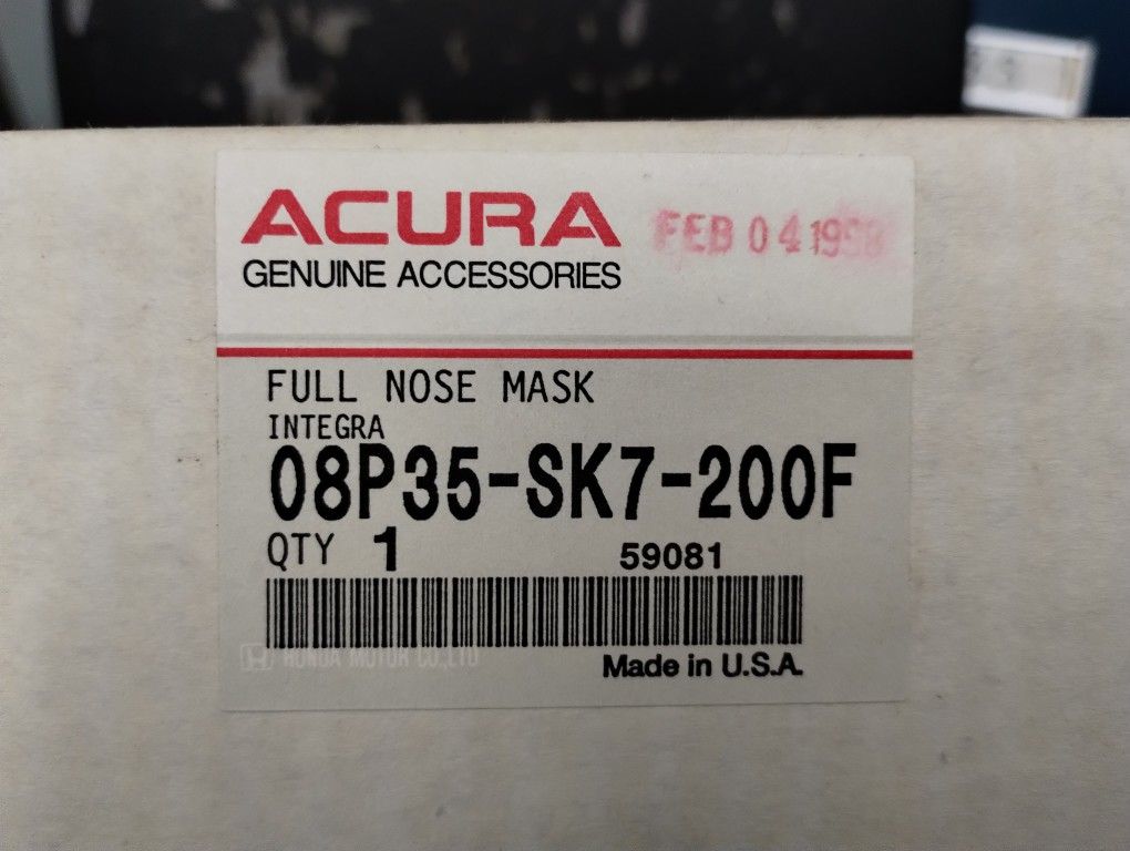 NOS Acura Integra bra, 08P35-SK7-200F, front end cover/LeBra, '90-'91