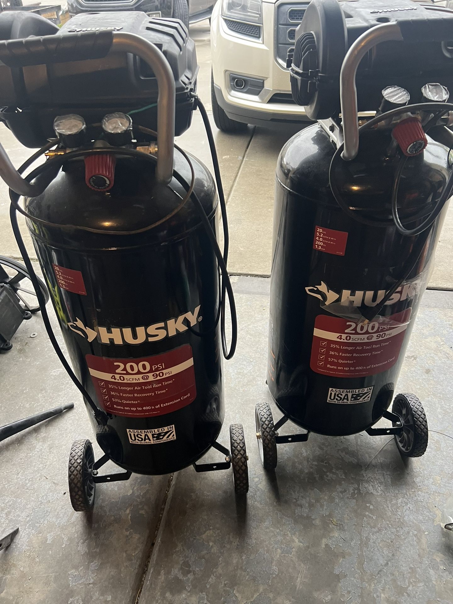 Husky 20 Gallon Husky’s Air Compressor 200psi Broken For Parts Or Repair $150 For Both Or $80 Each